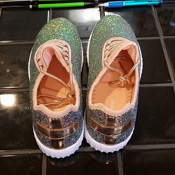 NEW RAINBOW GLITTER SEQUINS SHOES SNEAKERS - Picture 6 of 7